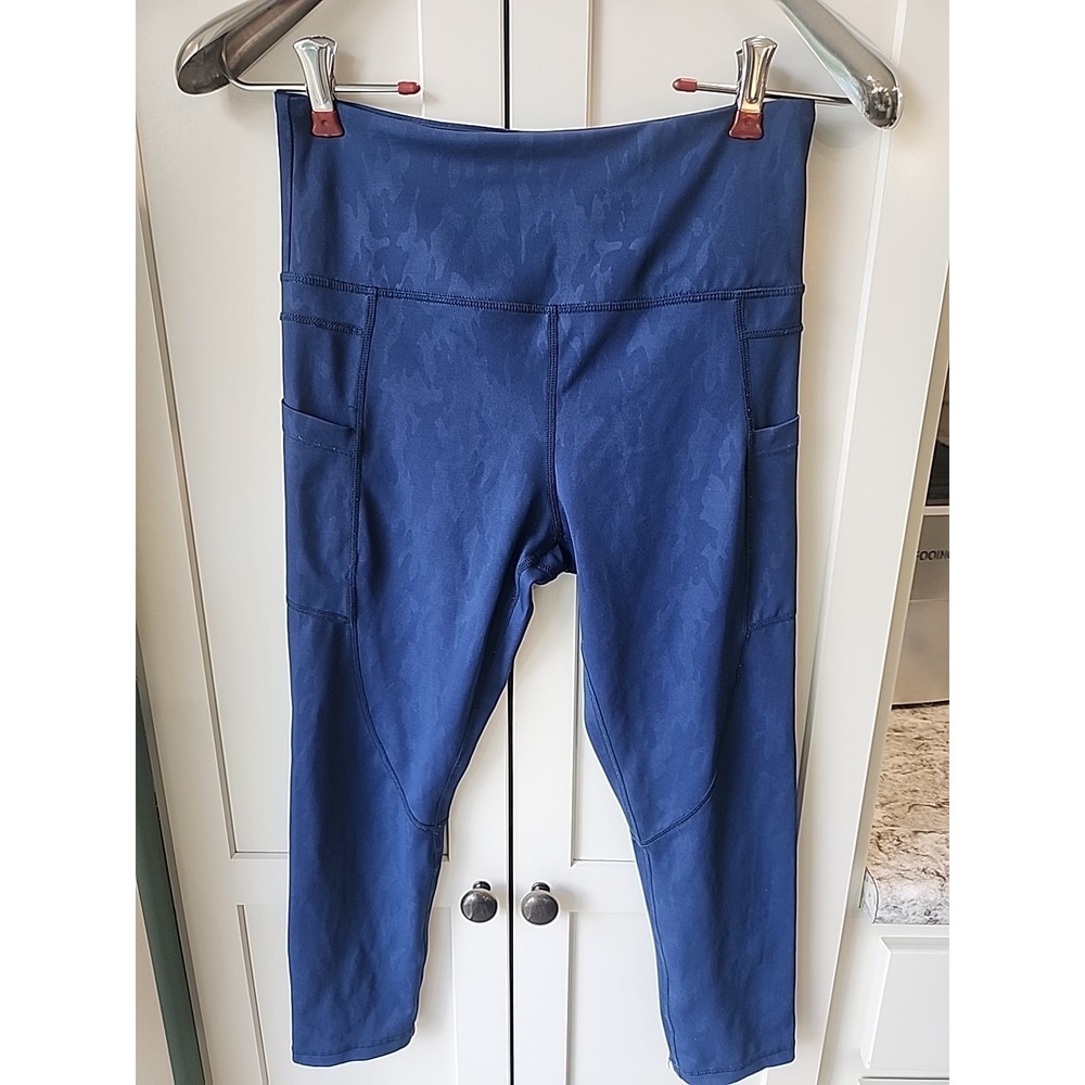 Zyia Active Cropped Leggings Women's Size 6-8 Blue Mid Rise‎ Pockets EUC